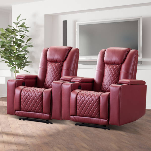 Latitude Run® 35'' Leather Home Theater Recliner Seats with Cup Holders